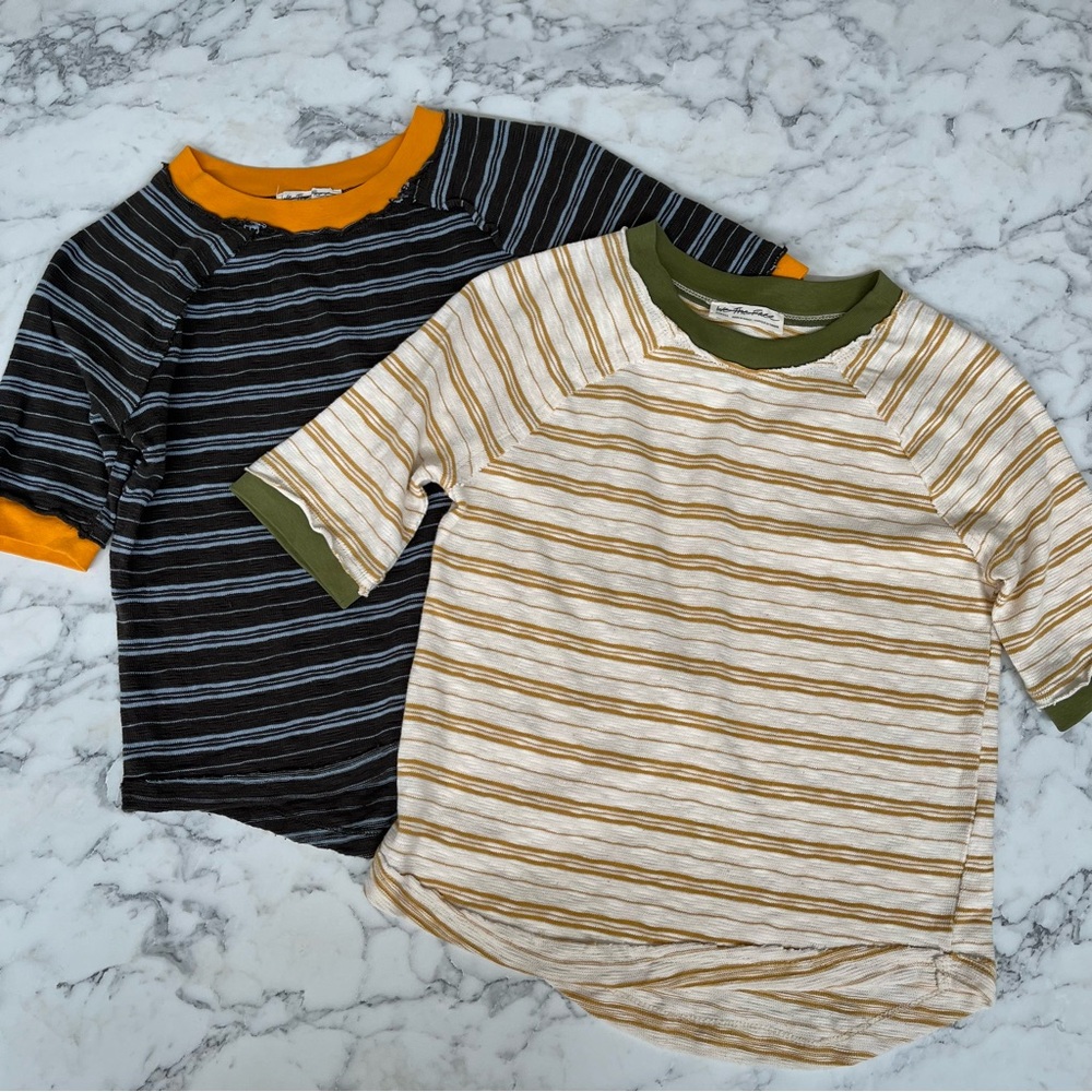 We The Free Striped Short Sleeve Tees - Black, Cream, and Green